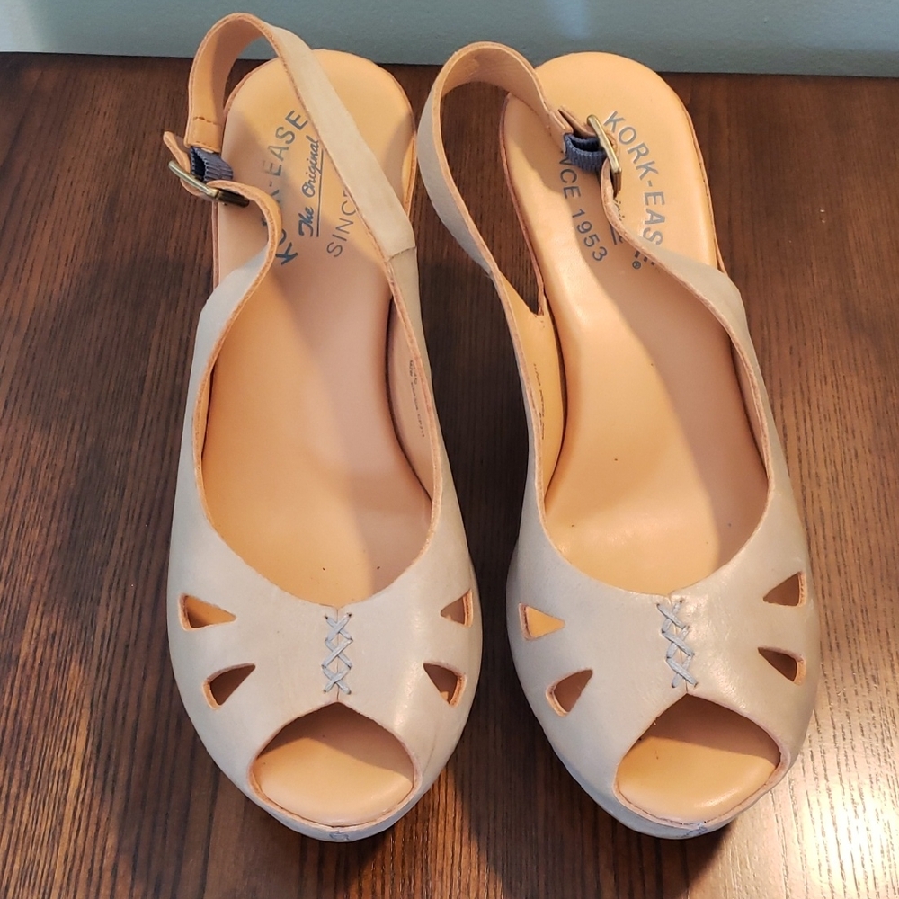 SUNDANCE Kork-Ease Cream Peep-Toe Sandals with Slingback
